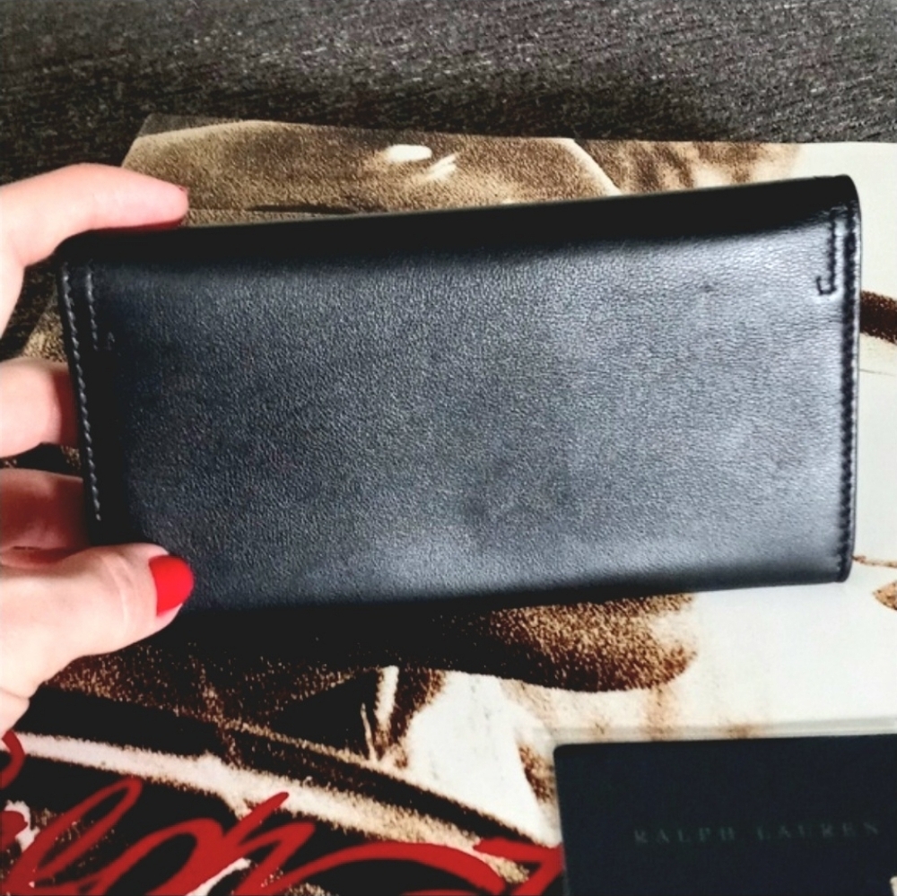 💛HTF Ralph Lauren💛 - Black/Gold Continental Wallet - Picture 3 of 14